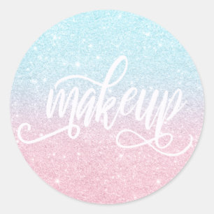 Elegant modern rose gold & blue glitter makeup classic round sticker