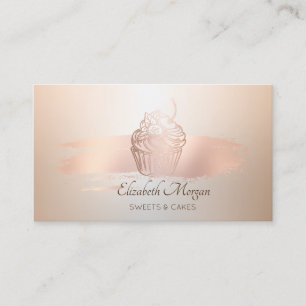 Elegant Modern, Rose Gold Brush Stroke Cupcake Business Card