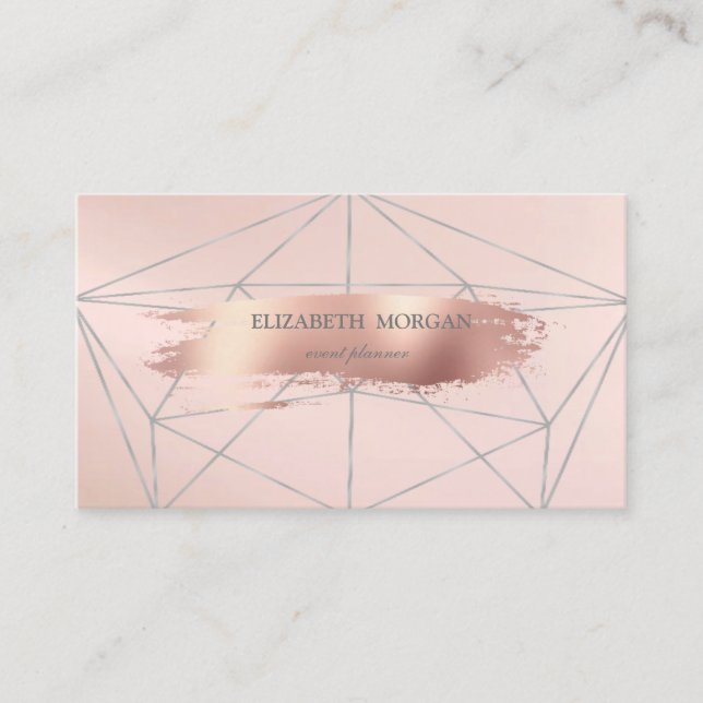 Elegant Modern Rose Gold Brush Stroke, Geometric Business Card (Front)
