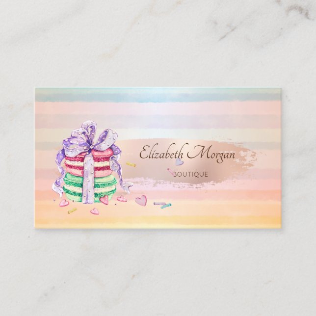 Elegant Modern, Rose Gold Brush Stroke Macarons Business Card (Front)