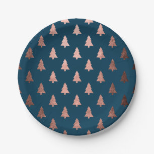 Elegant modern rose gold Christmas tree pattern Paper Plate