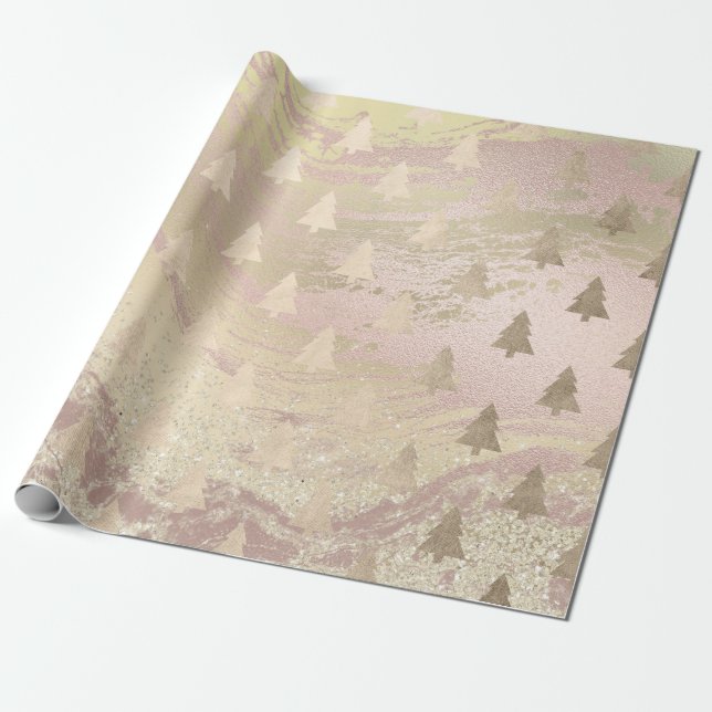 Elegant modern rose gold Christmas tree pattern Wrapping Paper (Unrolled)