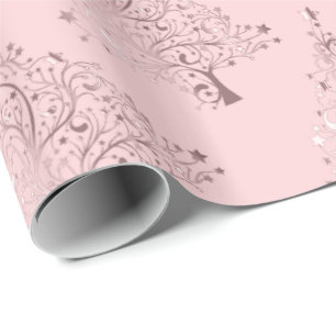 Elegant & Modern Rose Gold Christmas Tree Pattern Wrapping Paper