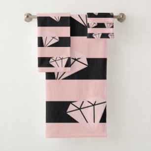 Elegant modern rose gold diamond stripe pattern bath towel set