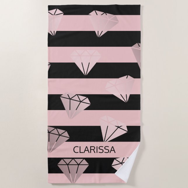 Elegant modern rose gold diamond stripe pattern beach towel (Front)