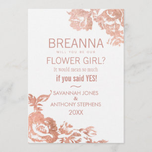Elegant Modern Rose Gold Floral Flower Girl Invitation