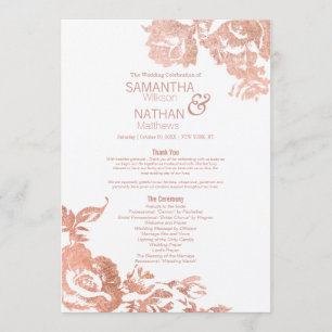 Elegant Modern Rose Gold Floral Wedding Programme