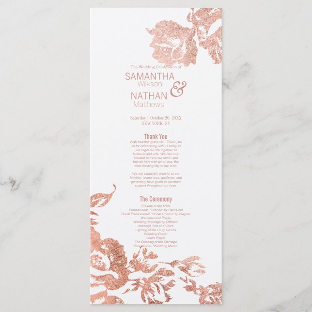 Elegant Modern Rose Gold Floral Wedding Programs Programme (Front)