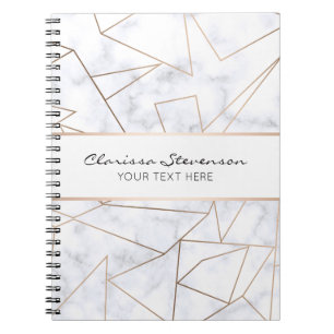 elegant modern rose gold geometric white marble notebook