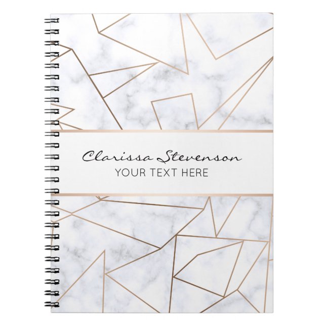 elegant modern rose gold geometric white marble notebook (Front)