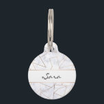 elegant modern rose gold geometric white marble pet tag<br><div class="desc">Stylish design featuring faux white marble and faux rose gold geometric pattern</div>