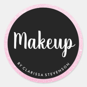 Elegant modern rose gold glitter black makeup classic round sticker