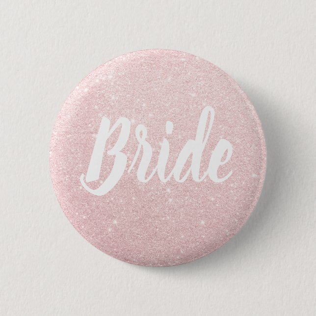 Elegant & modern rose gold glitter bride wedding 6 cm round badge (Front)