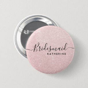 Elegant & modern rose gold glitter bridesmaid 6 cm round badge