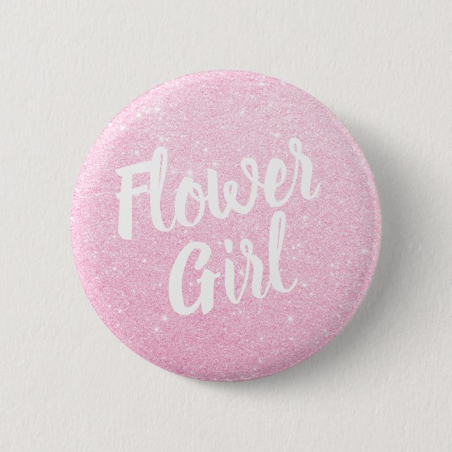 Elegant & modern rose gold glitter flower girl 6 cm round badge (Front)