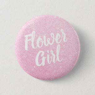 Elegant & modern rose gold glitter flower girl 6 cm round badge