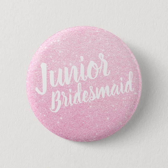 Elegant modern rose gold glitter junior bridesmaid 6 cm round badge (Front)