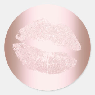 Elegant modern rose gold glitter lips makeup classic round sticker