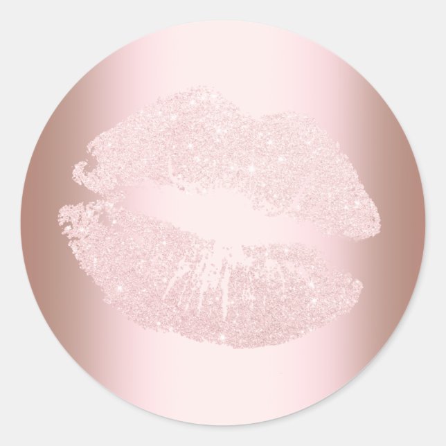 Elegant modern rose gold glitter lips makeup classic round sticker (Front)