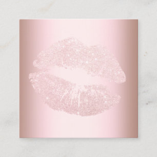 Elegant modern rose gold glitter lips makeup square business card