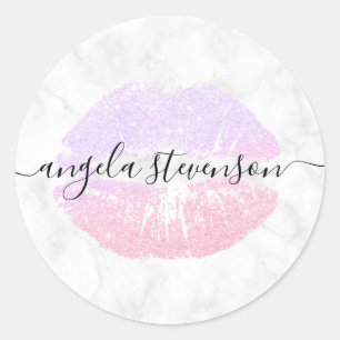 Elegant modern rose gold glitter lips white marble classic round sticker