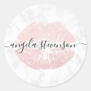 Elegant modern rose gold glitter lips white marble classic round sticker