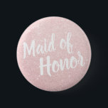 Elegant & modern rose gold glitter maid of honour 6 cm round badge<br><div class="desc">Stylish design in faux rose gold glitter.</div>