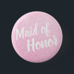 Elegant & modern rose gold glitter maid of honour 6 cm round badge<br><div class="desc">Stylish design in faux rose gold glitter.</div>