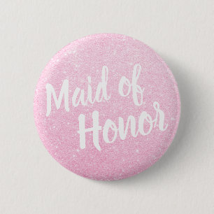 Elegant & modern rose gold glitter maid of honour 6 cm round badge