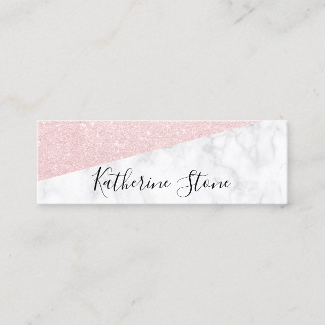 Elegant modern rose gold glitter & white marble mini business card (Front)