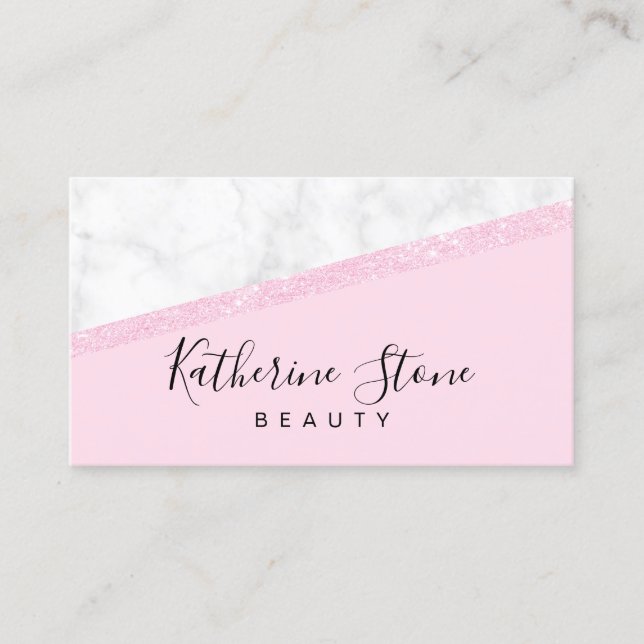 Elegant modern rose gold glitter white marble pink business card (Front)