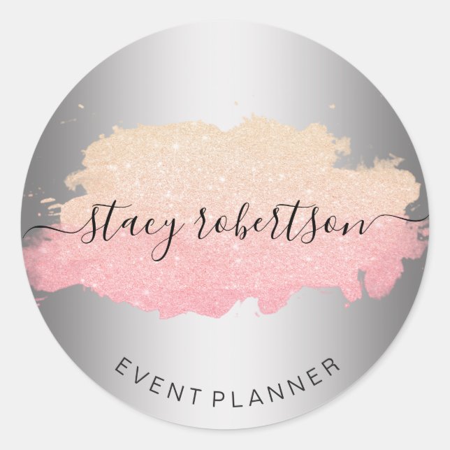 Elegant modern rose gold & gold glitter planner classic round sticker (Front)