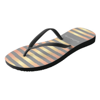 Elegant Modern Rose Gold Gradient Stripes Grey Jandals