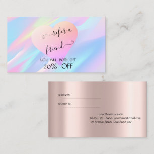 Elegant Modern Rose Gold Heart Holographic Referral Card
