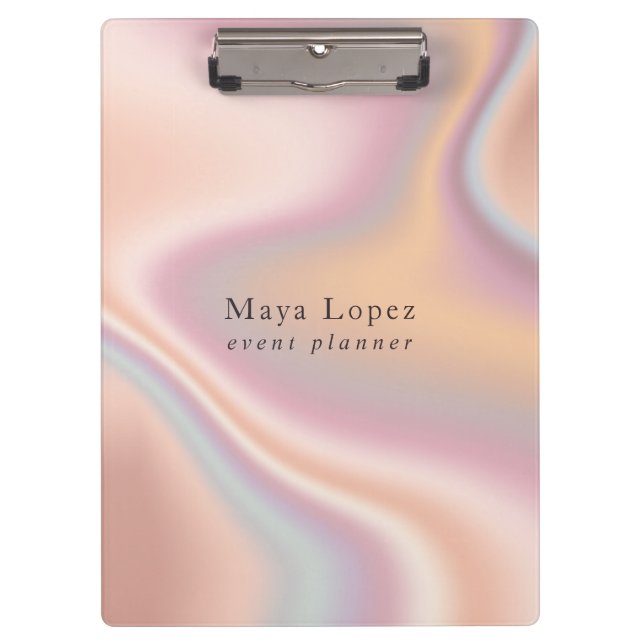 Elegant modern rose gold holographic event planner clipboard (Front)