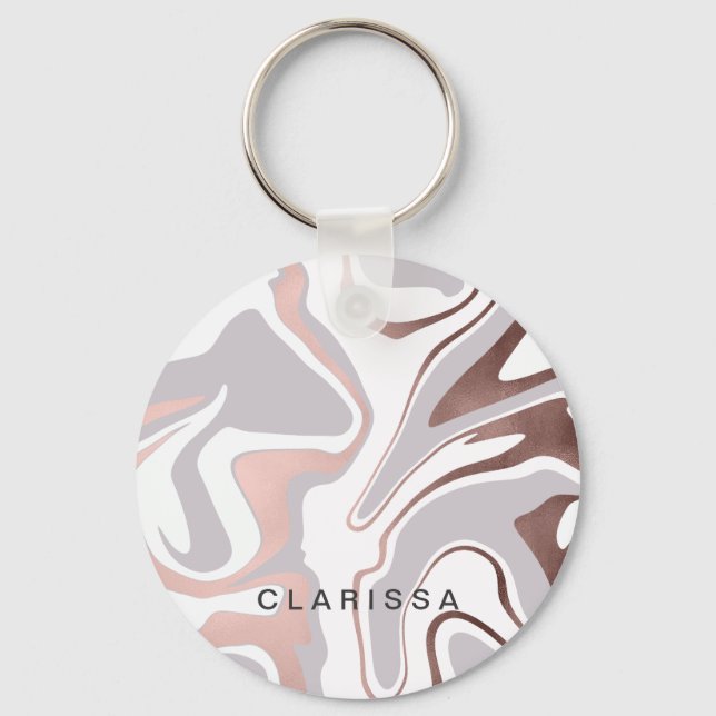 Elegant modern rose gold marble look key ring (Front)