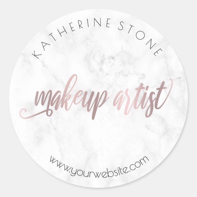 Elegant modern rose gold & marble makeup artist classic round sticker (Front)