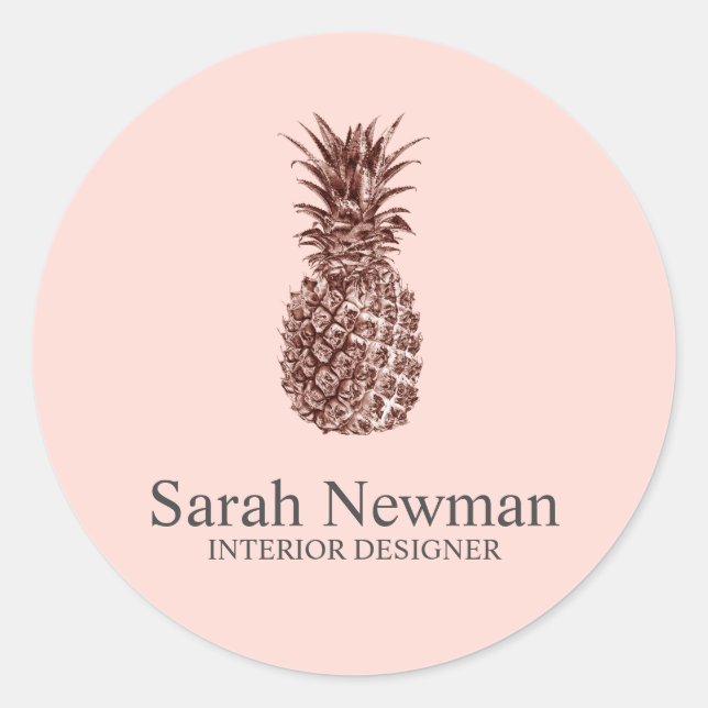 Elegant modern rose gold pineapple blush pink classic round sticker (Front)