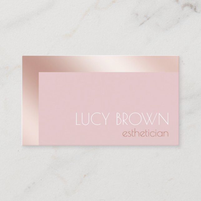 Elegant modern rose gold & pink aesthetician business card (Front)