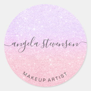 Elegant modern rose gold & purple glitter makeup classic round sticker