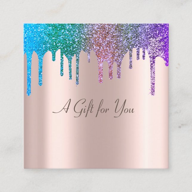 Elegant Modern  Rose Gold, Rainbow Glitter Drips Discount Card (Front)