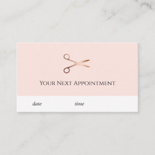 Elegant modern rose gold scissors hairstylist appointment card