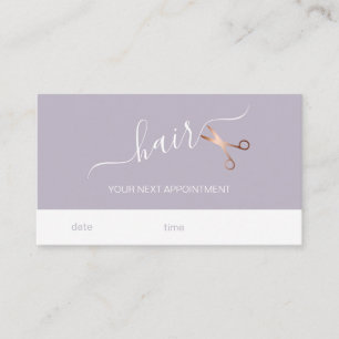 Elegant modern rose gold scissors hairstylist appointment card