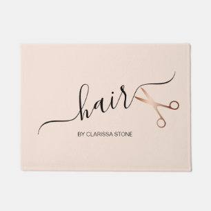 Elegant modern rose gold scissors hairstylist doormat
