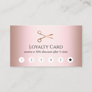Elegant modern rose gold scissors hairstylist loyalty card
