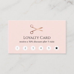 Elegant modern rose gold scissors hairstylist loyalty card