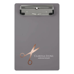 Elegant modern rose gold scissors hairstylist mini clipboard