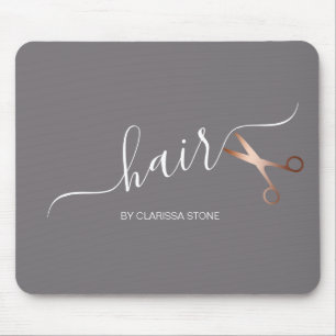 Elegant modern rose gold scissors hairstylist mouse pad