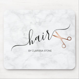 Elegant modern rose gold scissors hairstylist mouse pad