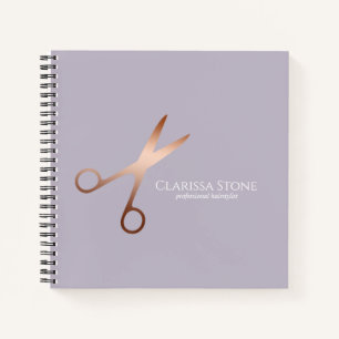 Elegant modern rose gold scissors hairstylist notebook
